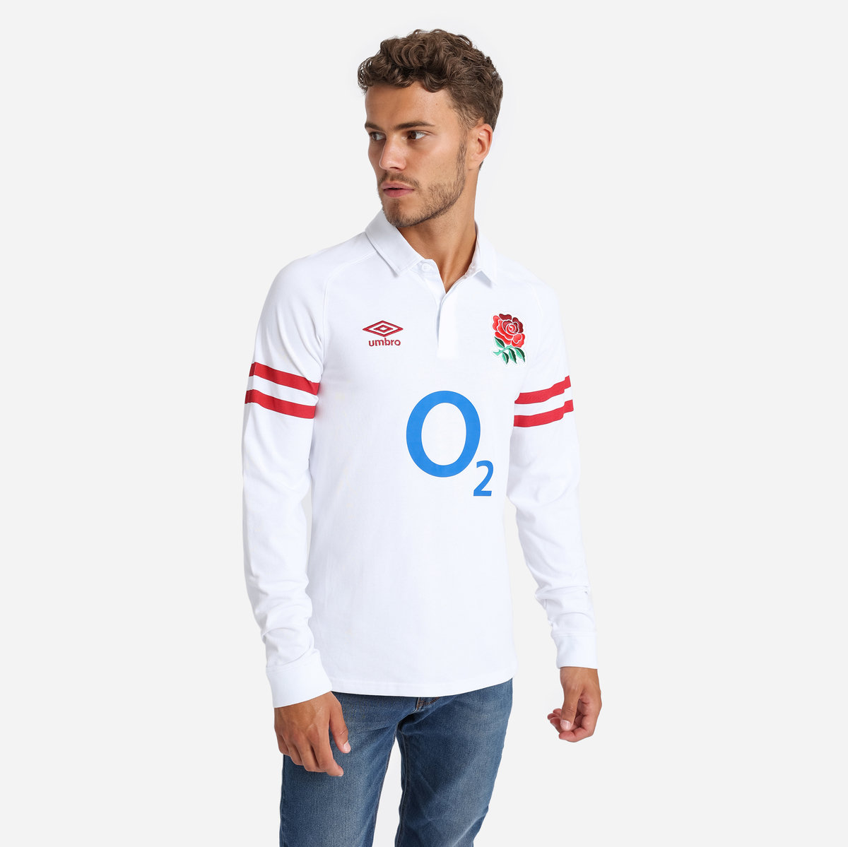 White / Red Umbro Teamwear - Umbro England Rugby Football 22/23 Home Classic Jersey LS Jersey | CA-68257