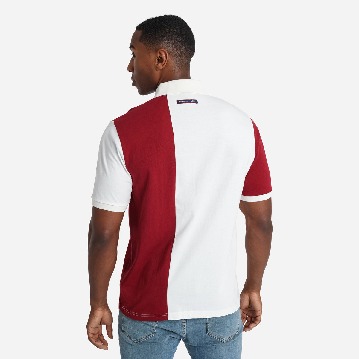 White / Red Umbro Teamwear - Umbro England Rugby Football Classic Stripe Polo Polos | CA-80362