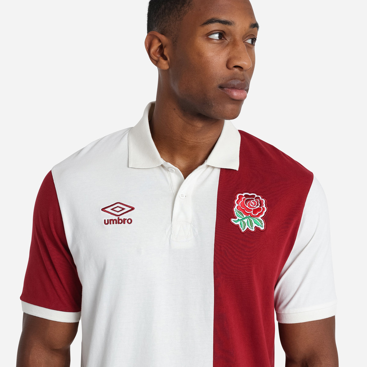 White / Red Umbro Teamwear - Umbro England Rugby Football Classic Stripe Polo Polos | CA-80362