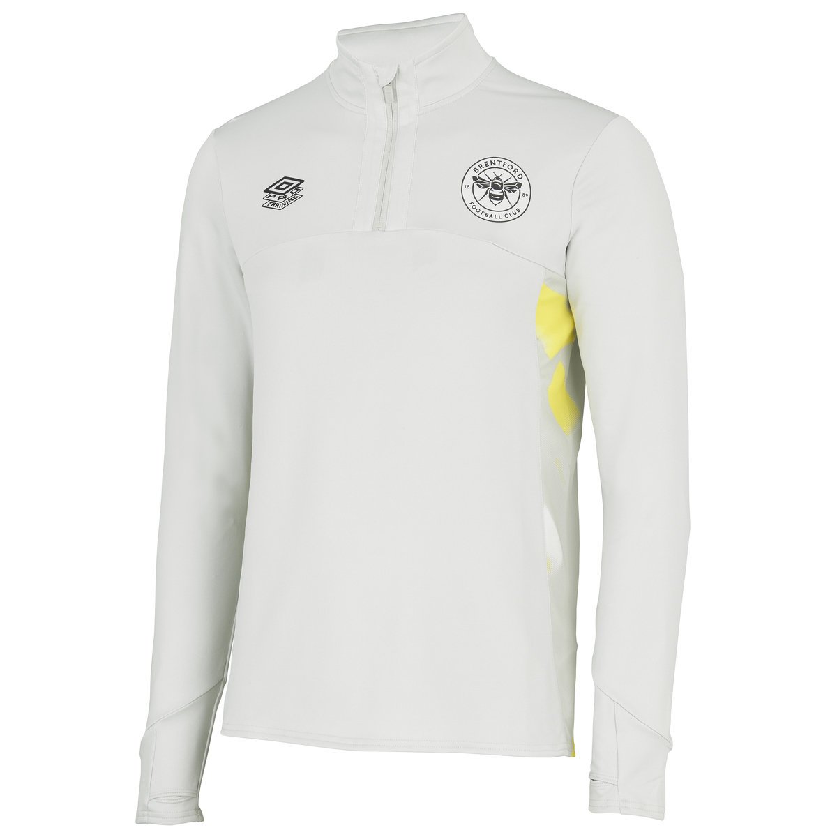 White / Yellow Umbro Football Brentford 22/23 Quarter Zip Top Junior Football Tops | CA-48061