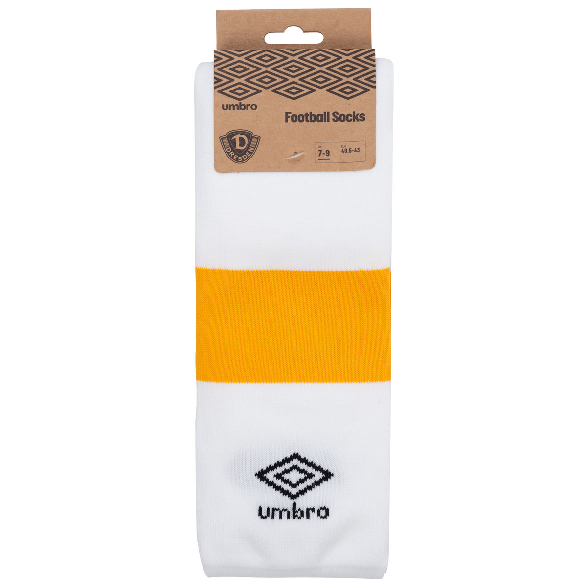 White / Yellow Umbro Teamwear - Umbro Dynamo Dresden Football 22/23 Away Sock Junior Football Socks | CA-92593