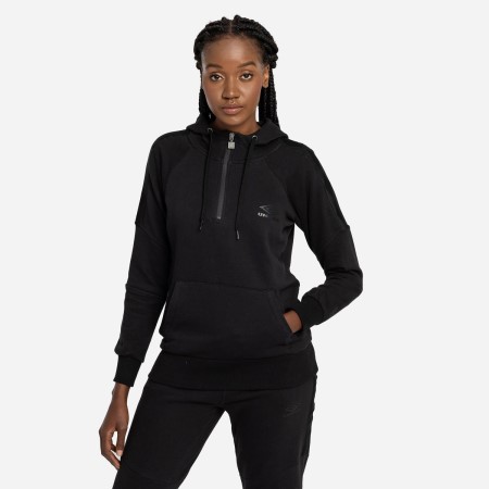 Black / Black Women's Umbro Diamond Taped 1/2 Zip Oh Hood Hoodies | CA-02200