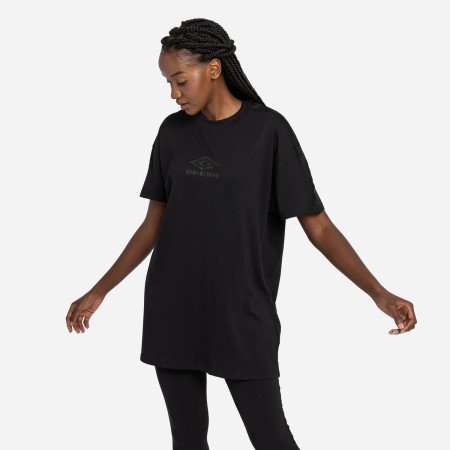 Black / Black Women's Umbro Diamond Taped Oversized Tee Dress T Shirts | CA-82193