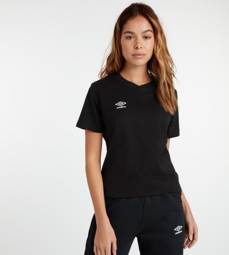 Black / White Women's Umbro Club Leisure Crew Tee T Shirts | CA-04035