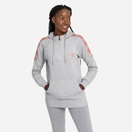 Grey / Rose Women's Umbro Diamond Taped 1/2 Zip Oh Hood Hoodies | CA-68576