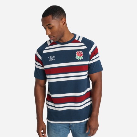 Navy / White / Red Umbro Teamwear - Umbro England Rugby Football Classic Stripe Tee T Shirts | CA-57017