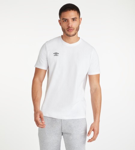 White / Black Men's Umbro Club Leisure Crew Tee T Shirts | CA-35075