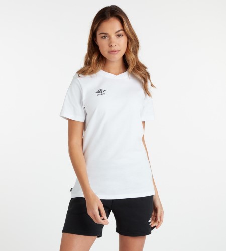 White / Black Women's Umbro Club Leisure Crew Tee T Shirts | CA-74671