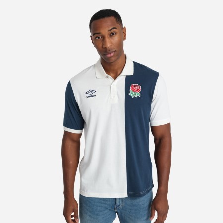 White / Navy Umbro Teamwear - Umbro England Rugby Football Classic Stripe Polo Polos | CA-56584