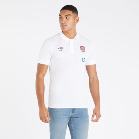 White Umbro Teamwear - Umbro England Rugby Football 22/23 Poly Polo Polos | CA-73906